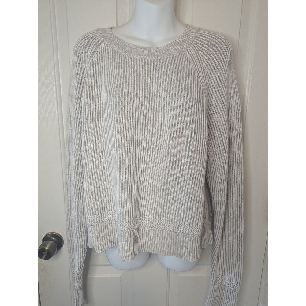 Thread & Supply Womens Ribbed Cotton Sweater Ivory Warm Grey Medium